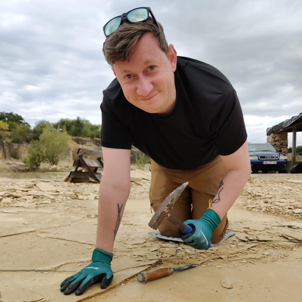 Thomas looking for fossils in the Solnhofen